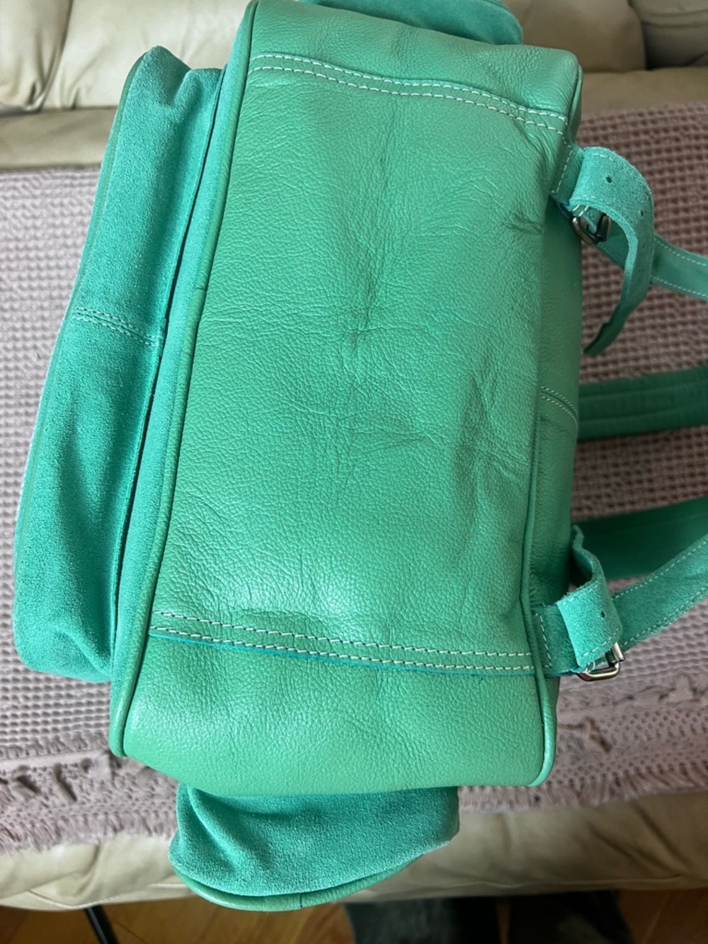 Western Style Turquoise Backpack with White Bootstitch - Picture 8 of 15